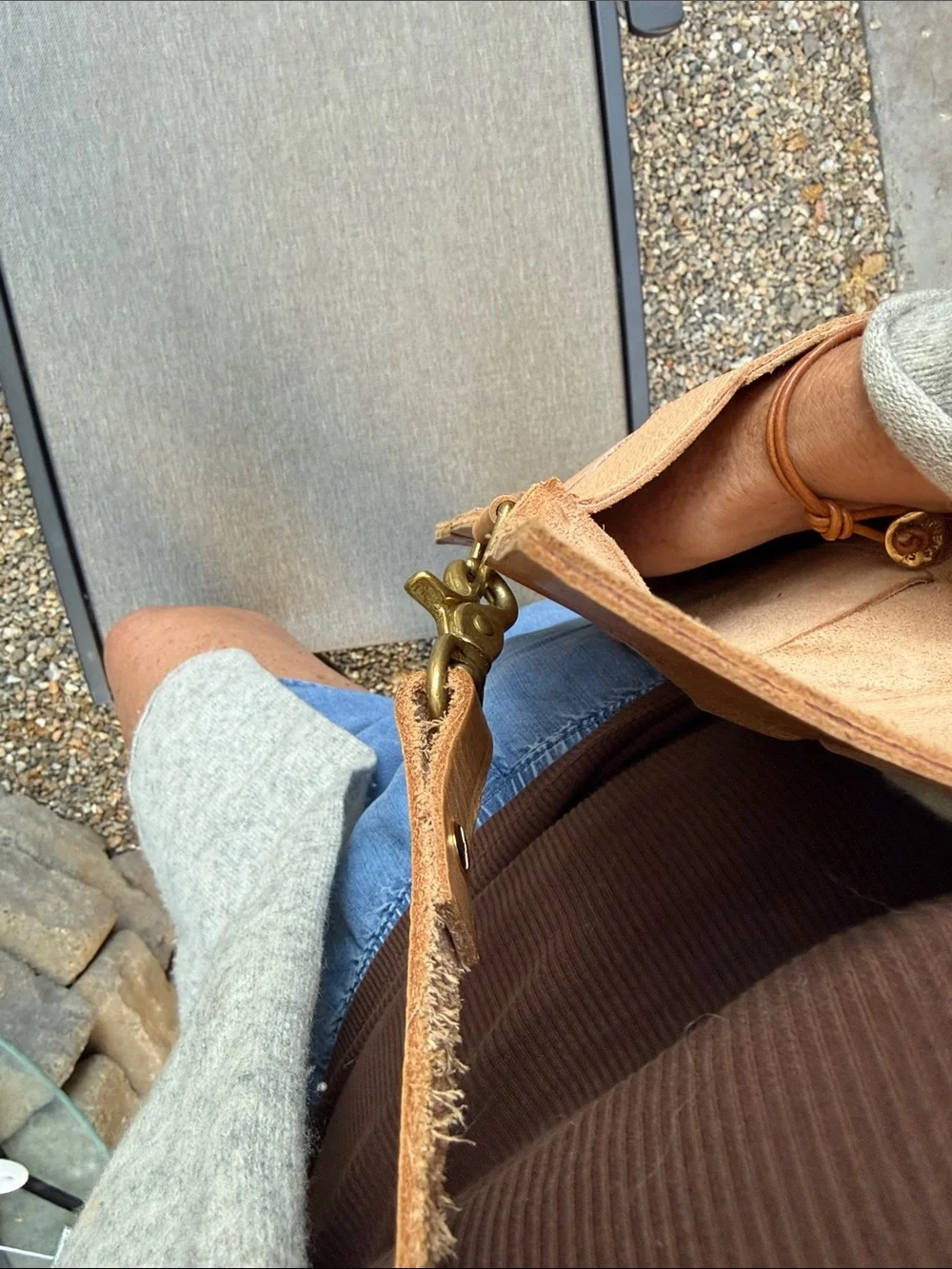 Handmade Leather Crossbody Bag - Natural with Brass